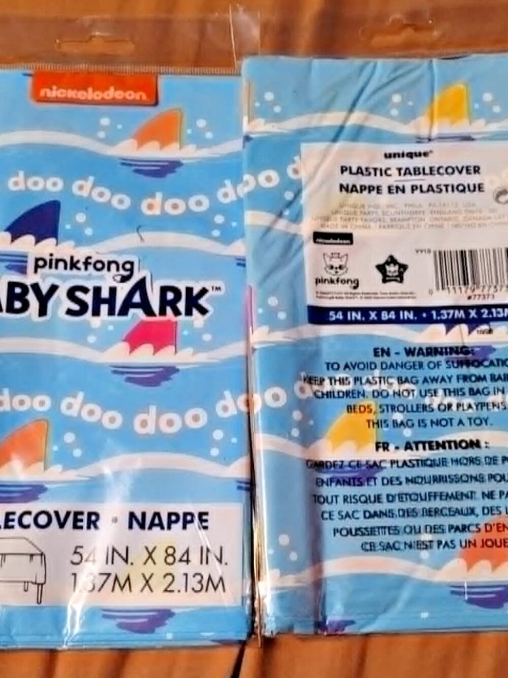new LOT of 2 pinkfong BABY SHARK plastic TABLECOVERS tablecloth 54x84 unique